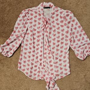 New York & Company Pink Heart Print Blouse